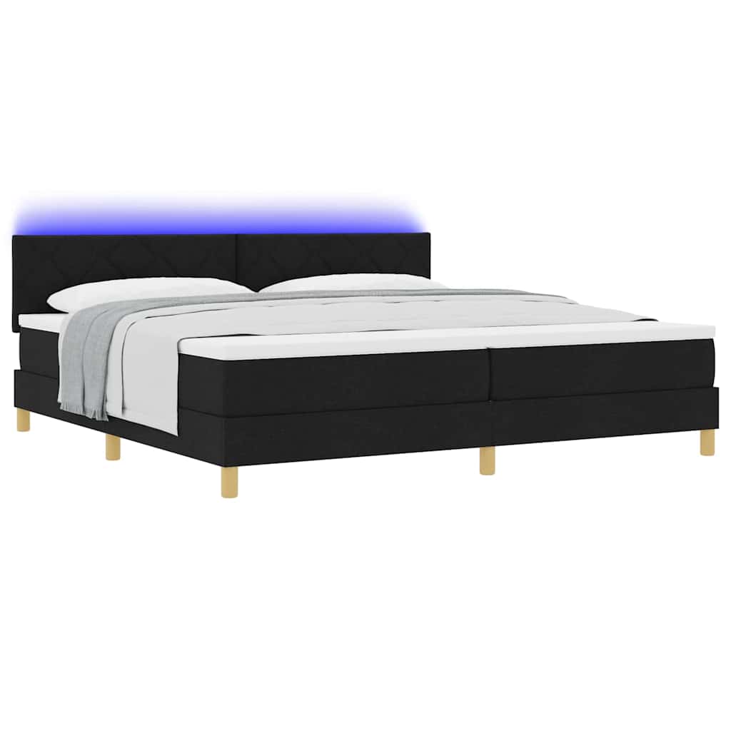 vidaXL Łóżko z sprężyną LED z paskami LED Czarny 200 x 200 cm tkanina