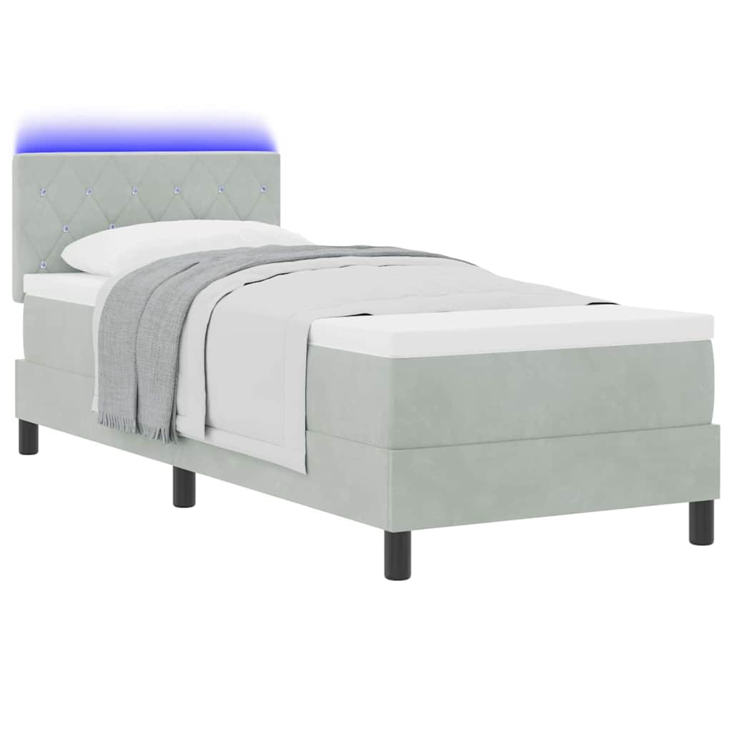 vidaXL Łóżko z sprężyną LED z materacem Jasnoszary 80 x 200 cm Aksamit