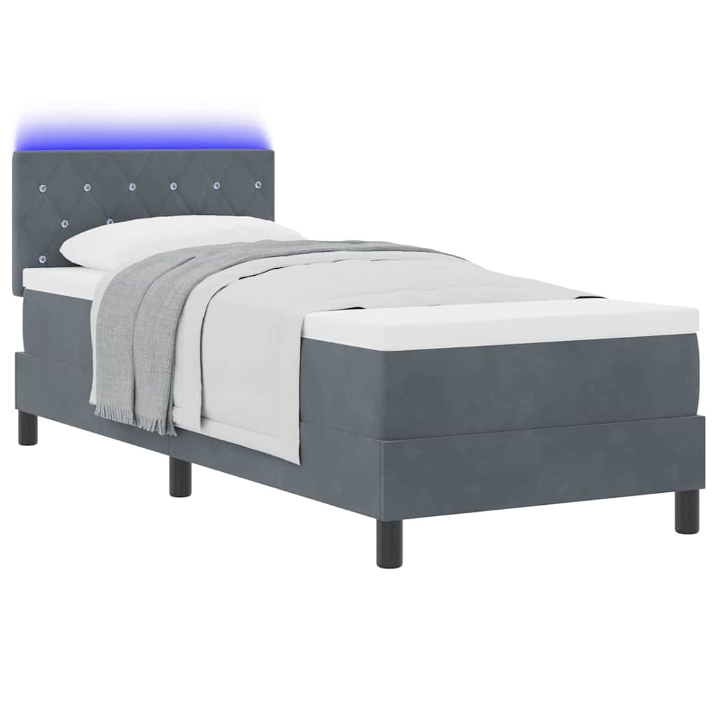 vidaXL Łóżko z sprężyną LED z LED Ciemnoszary 80 x 200 cm Aksamit