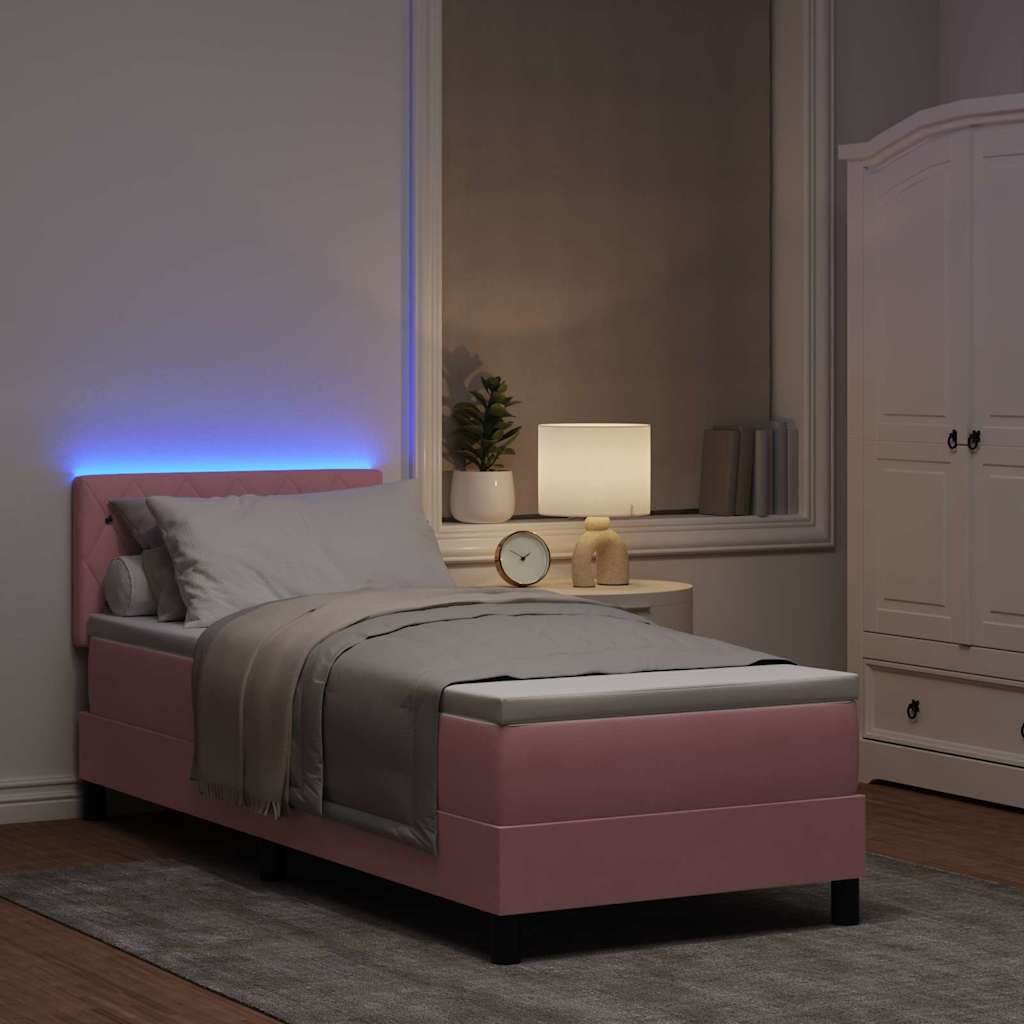 vidaXL Łóżko z sprężyną LED z materacem Różowy 80 x 200 cm Aksamit