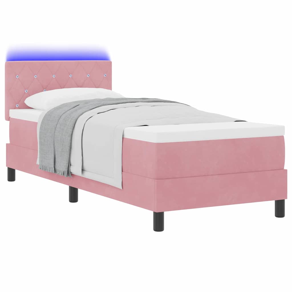 vidaXL Łóżko z sprężyną LED z materacem Różowy 80 x 200 cm Aksamit