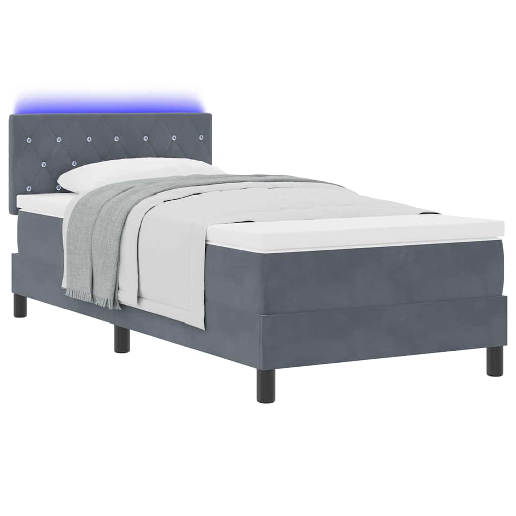vidaXL Łóżko z sprężyną LED z LED Ciemnoszary 90 x 190 cm Aksamit