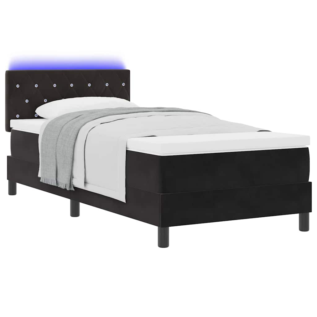 vidaXL Łóżko z sprężyną LED z materacem Czarny 90 x 190 cm Aksamit