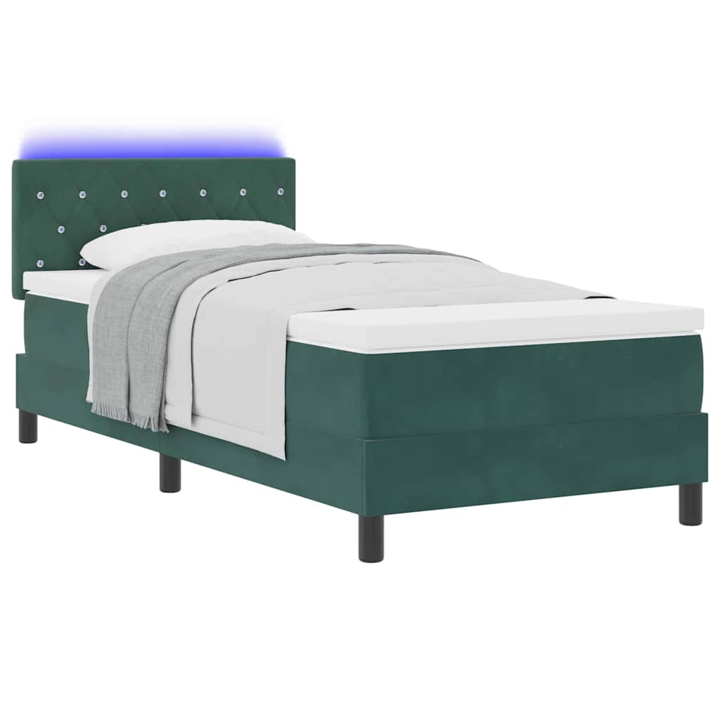vidaXL Łóżko z sprężyną LED z LED Ciemna zieleń 90 x 190 cm Aksamit