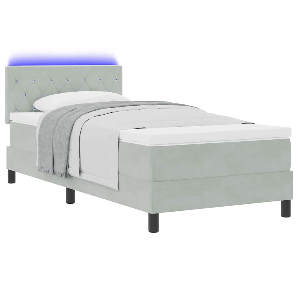 vidaXL Łóżko z sprężyną LED z materacem Jasnoszary 90 x 200 cm Aksamit