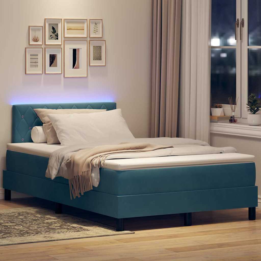 vidaXL Łóżko z sprężyną LED z LED Ciemnoniebieski 120 x 190 cm Aksamit