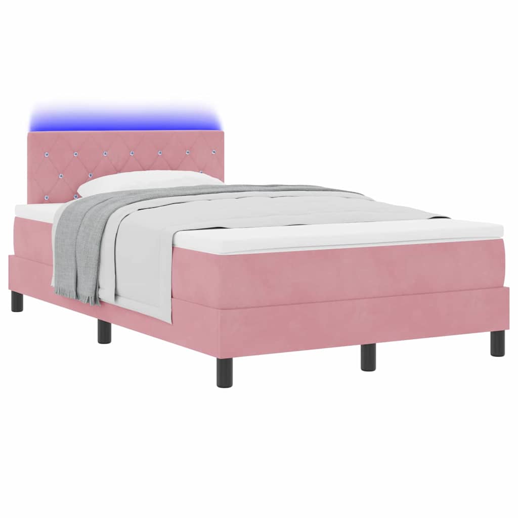 vidaXL Łóżko z sprężyną LED Z zagłówkiem Różowy 120 x 190 cm Aksamit