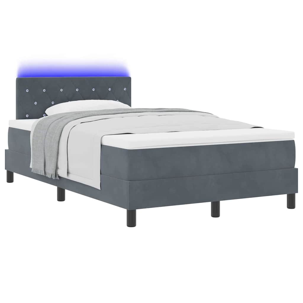 vidaXL Łóżko z sprężyną LED z LED Ciemnoszary 120 x 200 cm Aksamit