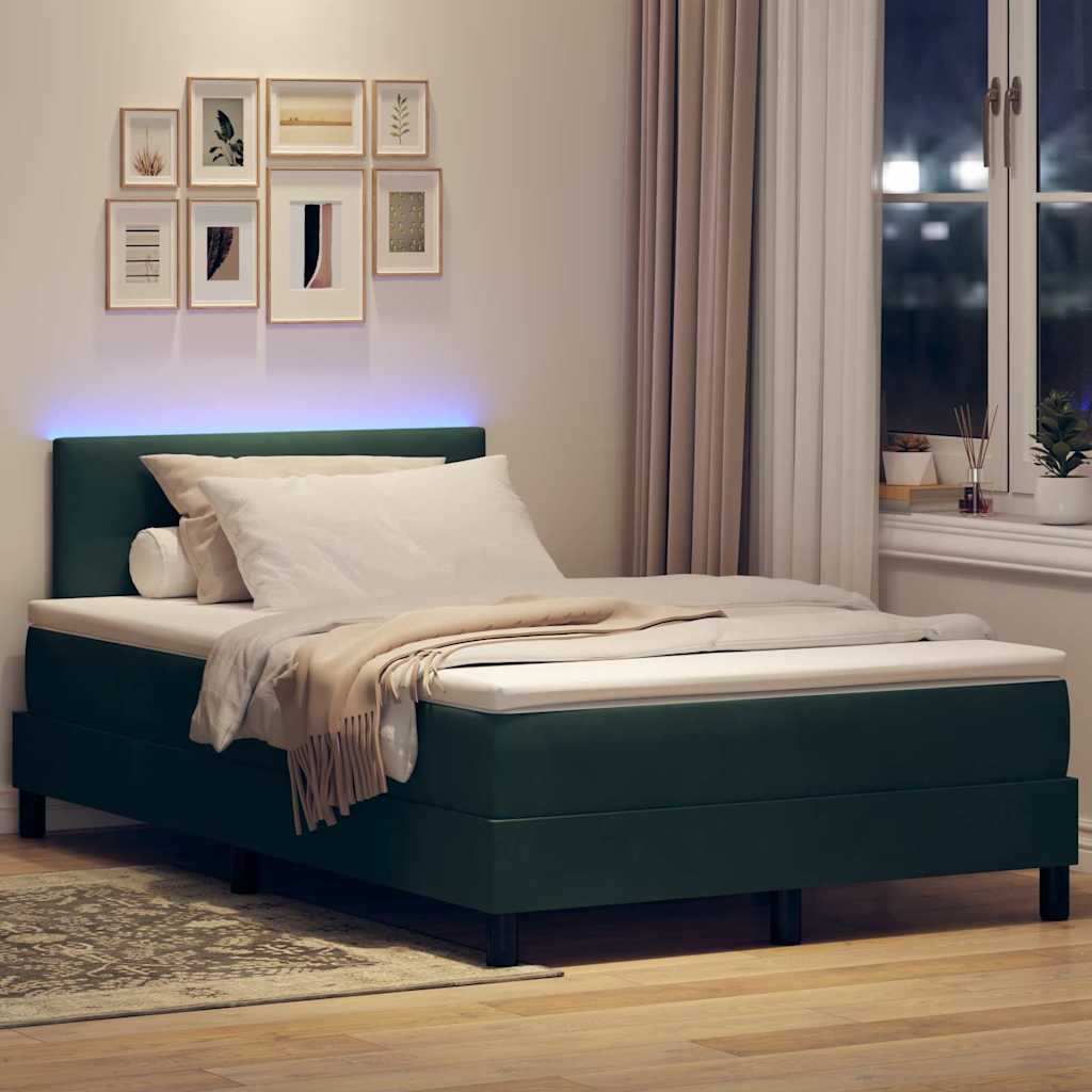vidaXL Łóżko z sprężyną LED z LED Ciemna zieleń 120 x 200 cm Aksamit