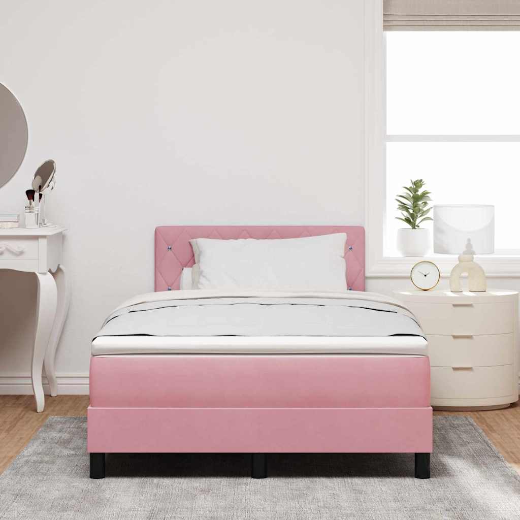 vidaXL Łóżko z sprężyną LED Z zagłówkiem Różowy 120 x 200 cm Aksamit