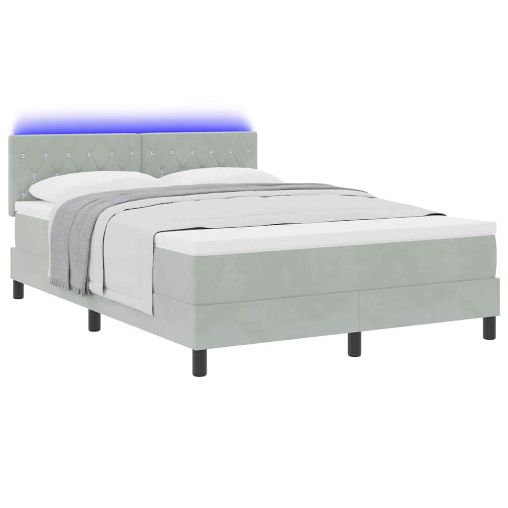 vidaXL Łóżko z sprężyną LED z LED Jasnoszary 140 x 190 cm Aksamit