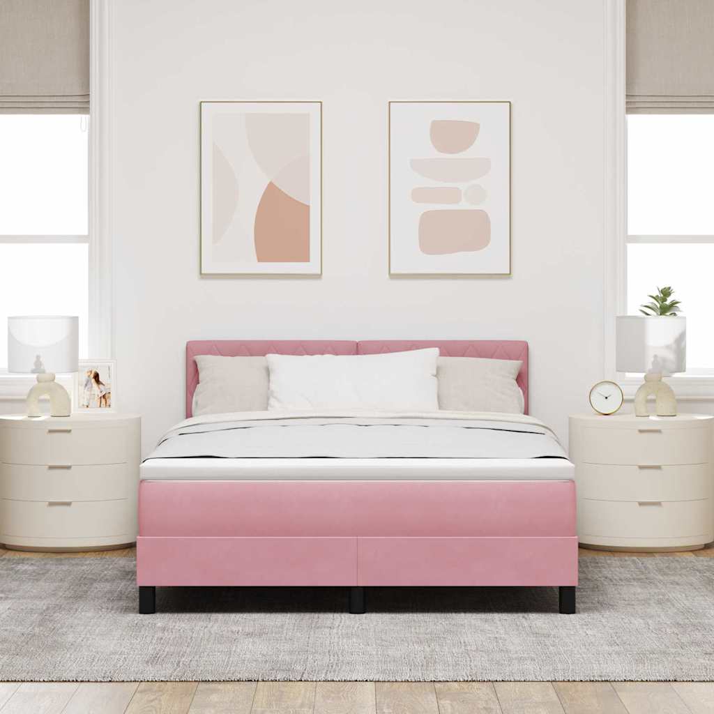 vidaXL Łóżko z sprężyną LED z materacem Różowy 140 x 190 cm Aksamit