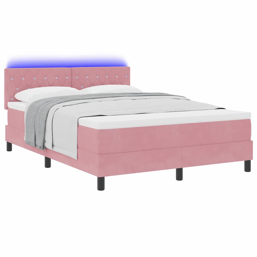 vidaXL Łóżko z sprężyną LED z materacem Różowy 140 x 190 cm Aksamit