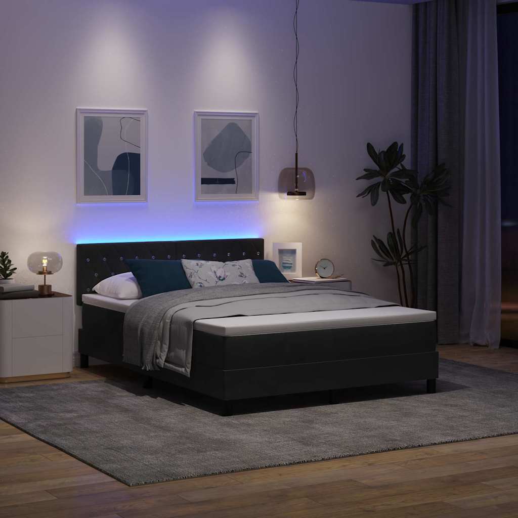 vidaXL Łóżko z sprężyną LED z materacem Czarny 160 x 200 cm Aksamit
