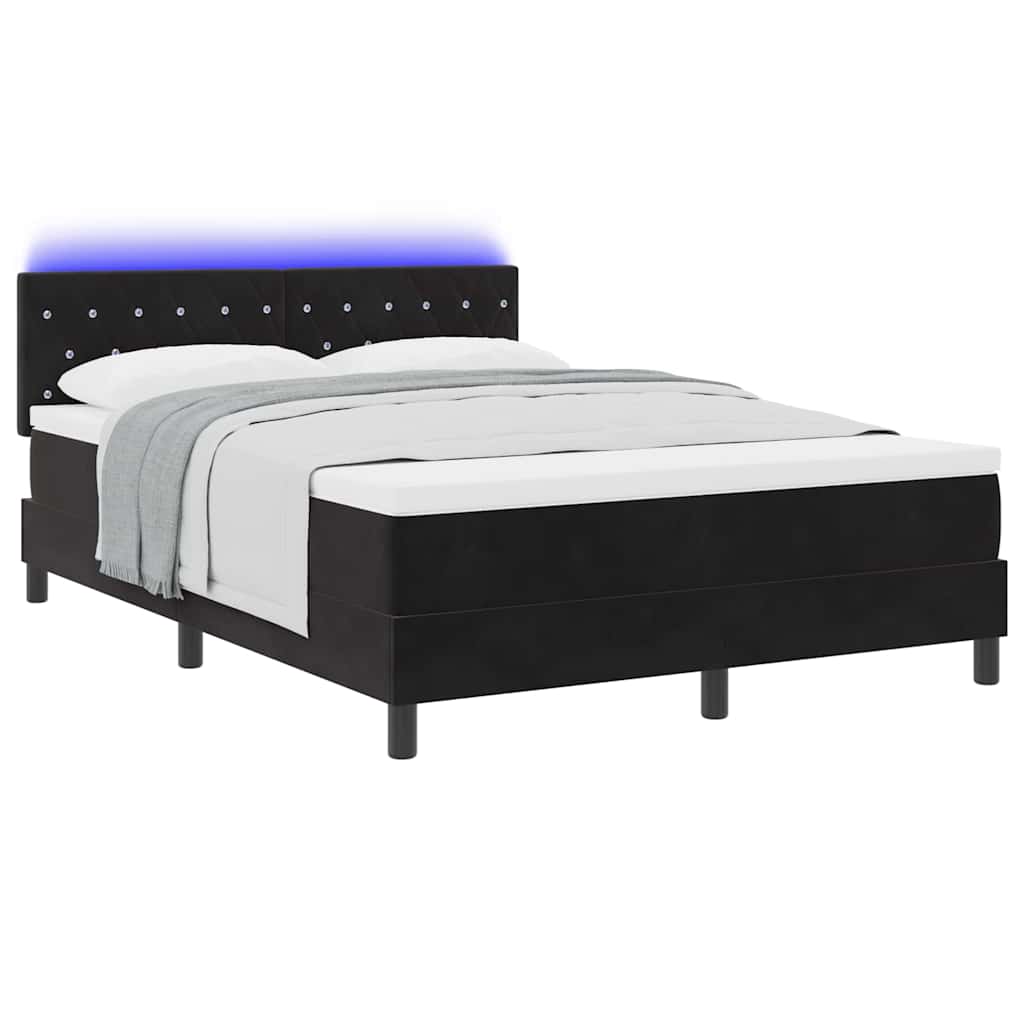 vidaXL Łóżko z sprężyną LED z materacem Czarny 160 x 200 cm Aksamit
