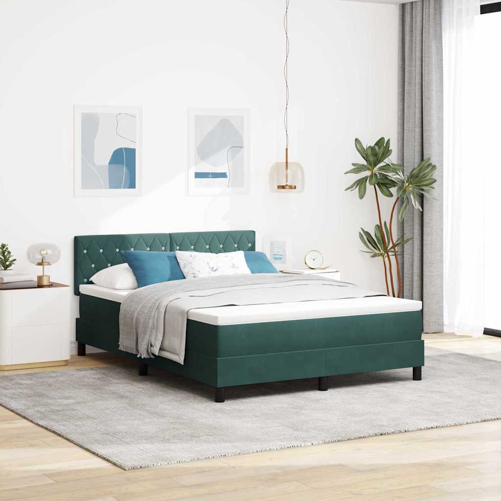 vidaXL Łóżko z sprężyną LED z LED Ciemna zieleń 160 x 200 cm Aksamit