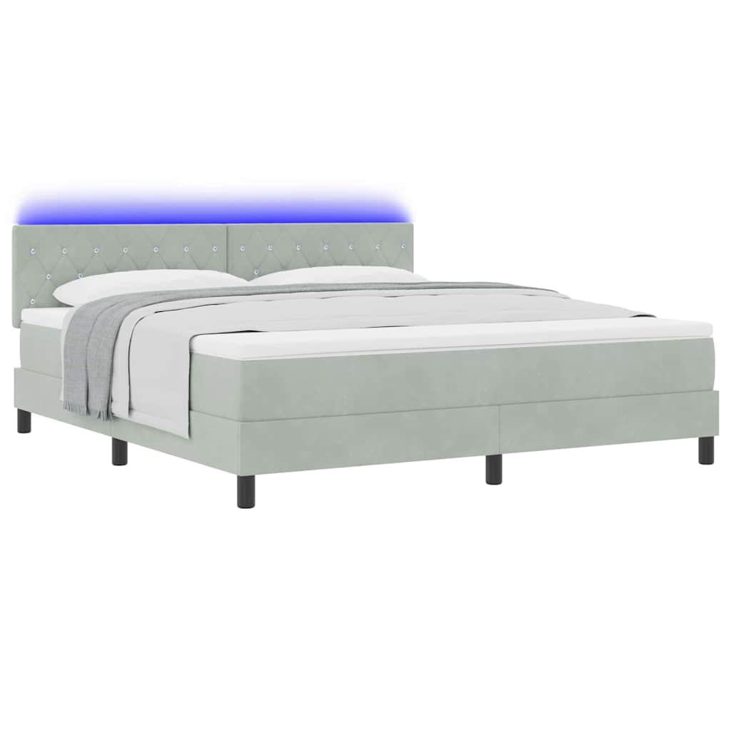 vidaXL Łóżko z sprężyną LED z LED Jasnoszary 180 x 200 cm Aksamit
