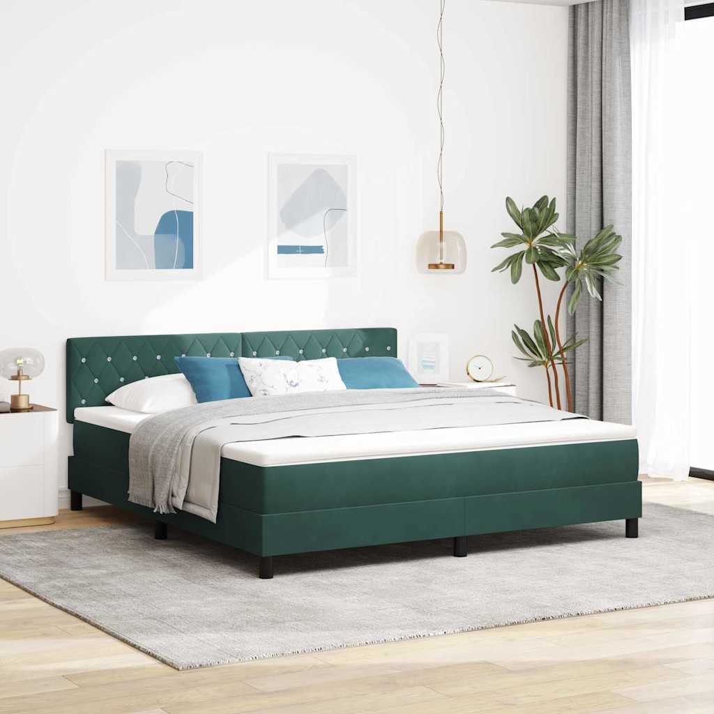 vidaXL Łóżko z sprężyną LED z LED Ciemna zieleń 180 x 200 cm Aksamit