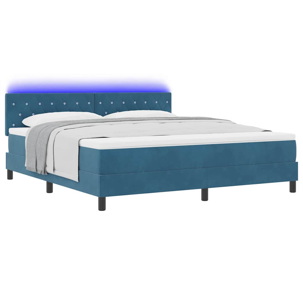 vidaXL Łóżko z sprężyną LED z LED Ciemnoniebieski 180 x 200 cm Aksamit