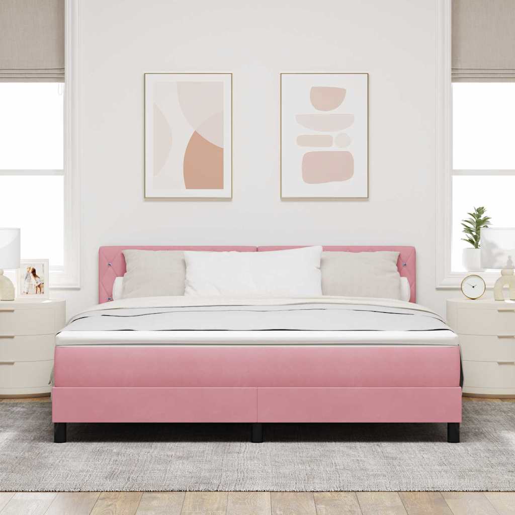 vidaXL Łóżko z sprężyną LED z materacem Różowy 180 x 200 cm Aksamit