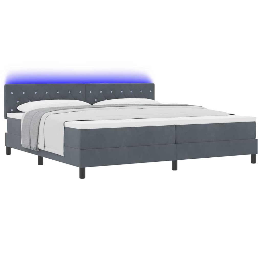 vidaXL Łóżko z sprężyną LED z LED Ciemnoszary 200 x 200 cm Aksamit