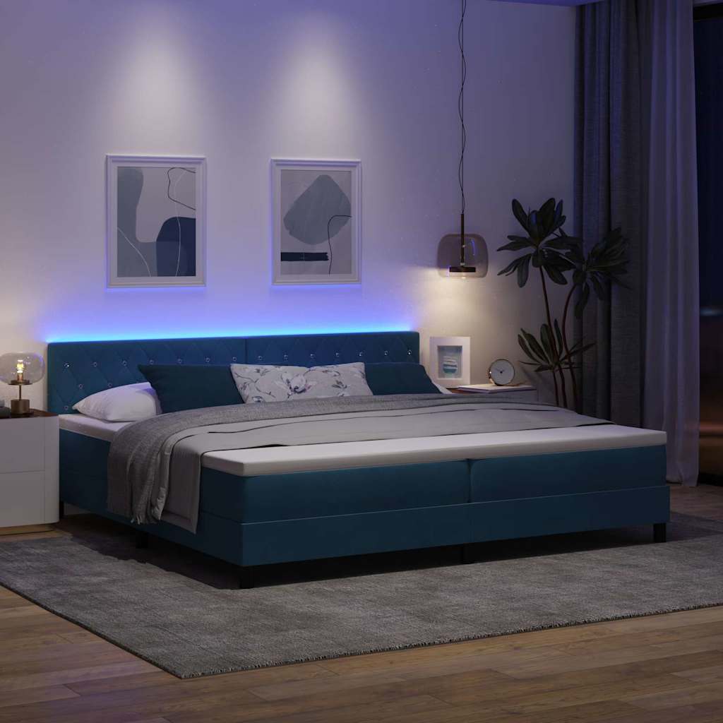 vidaXL Łóżko z sprężyną LED Ciemnoniebieski 200 x 200 cm Aksamit