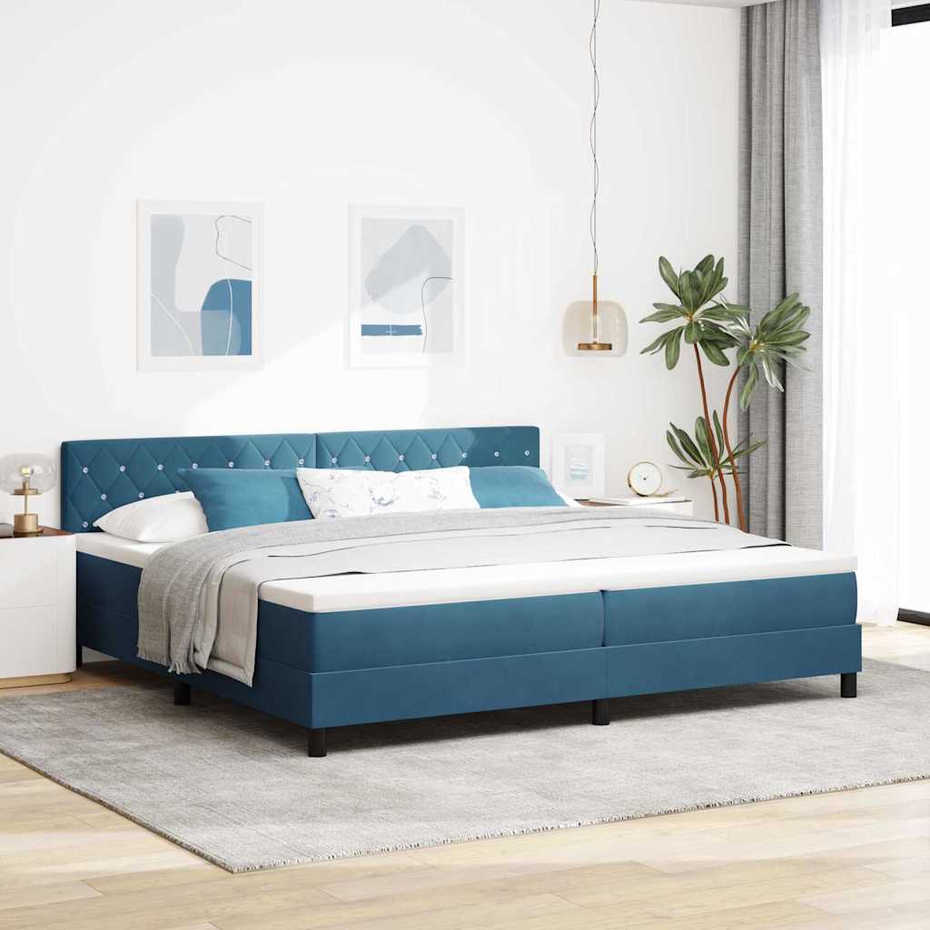 vidaXL Łóżko z sprężyną LED Ciemnoniebieski 200 x 200 cm Aksamit