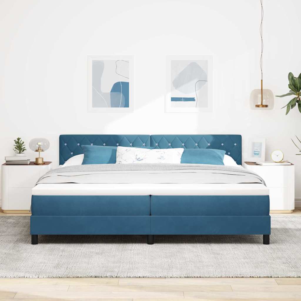 vidaXL Łóżko z sprężyną LED Ciemnoniebieski 200 x 200 cm Aksamit