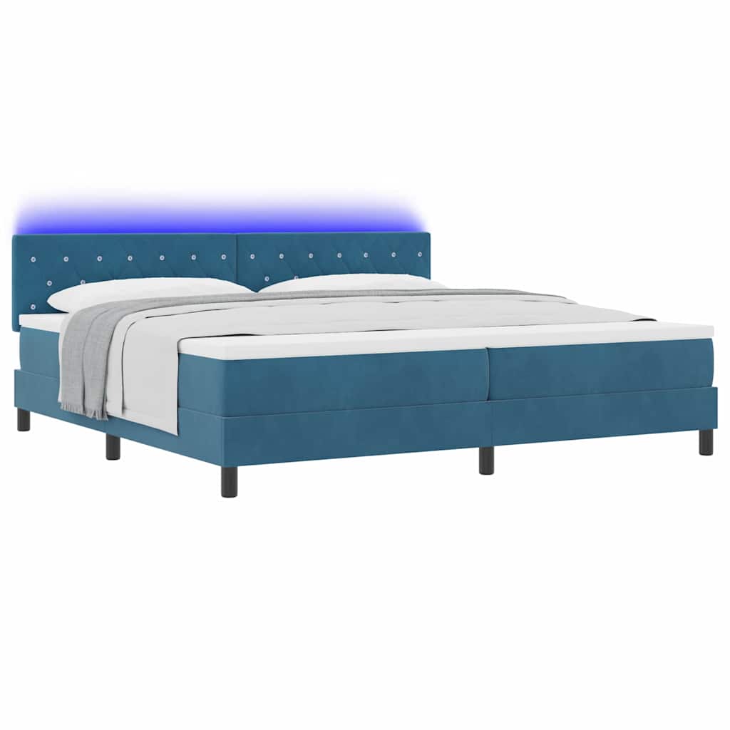 vidaXL Łóżko z sprężyną LED Ciemnoniebieski 200 x 200 cm Aksamit
