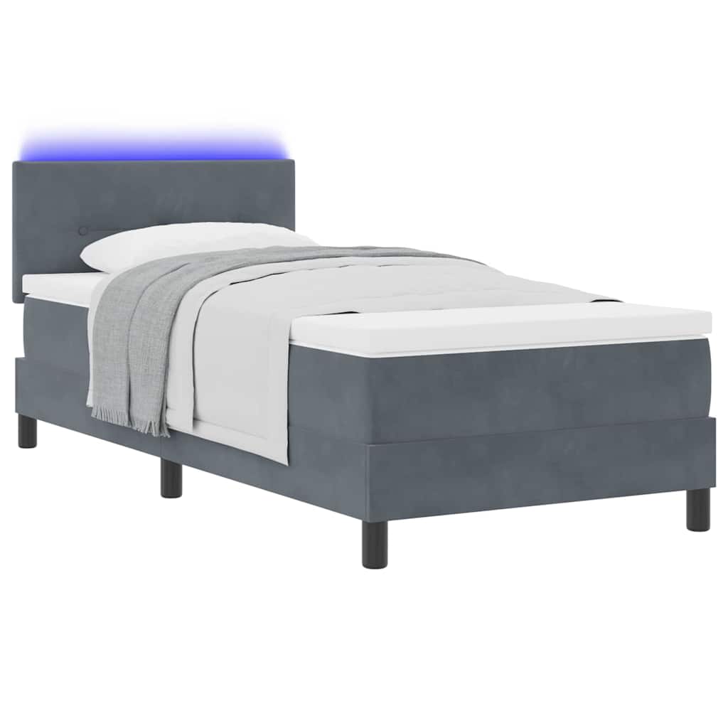 vidaXL Łóżko z sprężyną LED z LED Ciemnoszary 90 x 190 cm Aksamit
