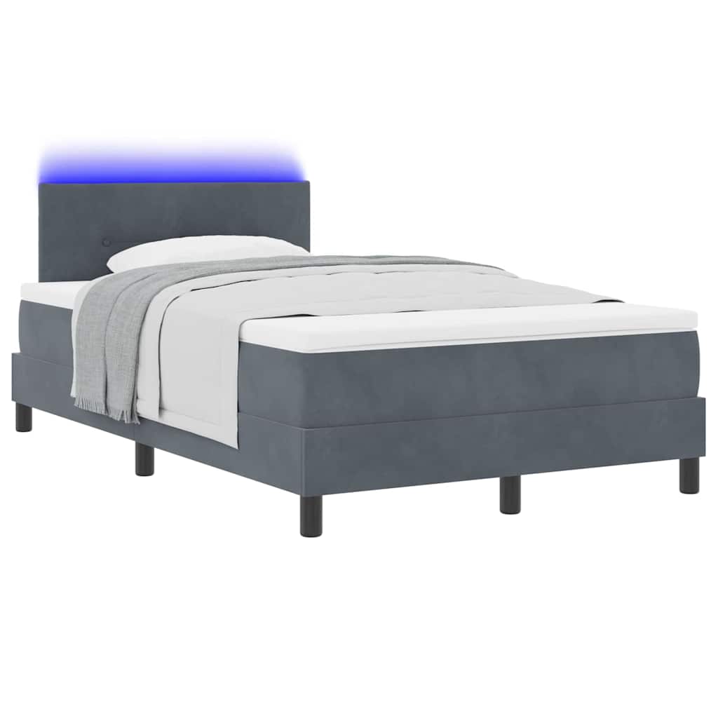 vidaXL Łóżko z sprężyną LED z LED Ciemnoszary 120 x 190 cm Aksamit