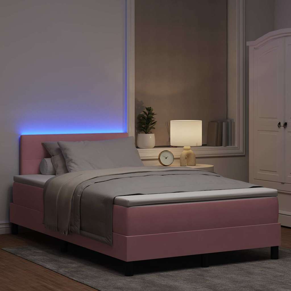 vidaXL Łóżko z sprężyną LED z paskami LED Różowy 120 x 190 cm Aksamit