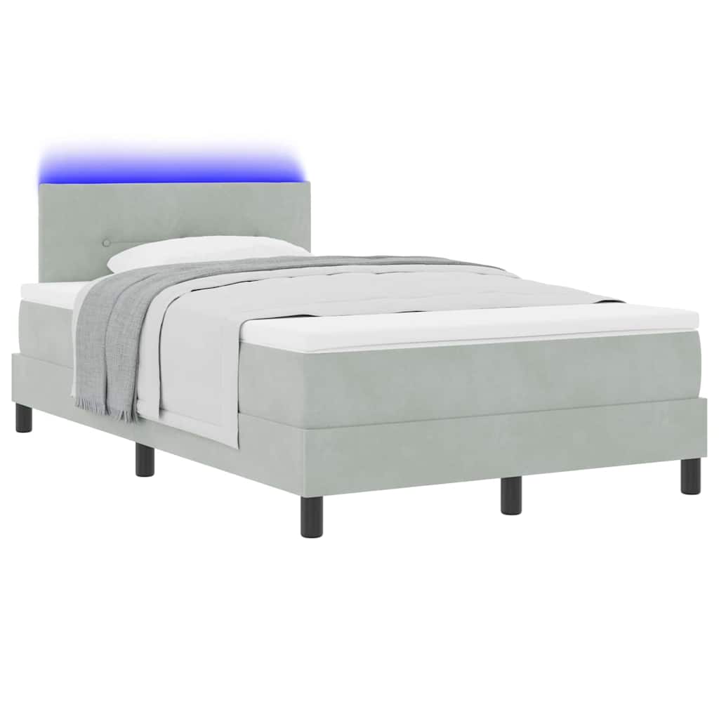 vidaXL Łóżko z sprężyną LED z LED Jasnoszary 120 x 200 cm Aksamit
