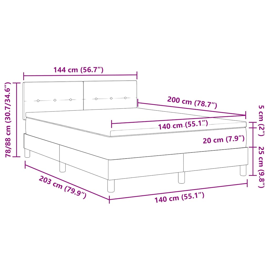 vidaXL Łóżko z sprężyną LED z LED Jasnoszary 140 x 200 cm Aksamit