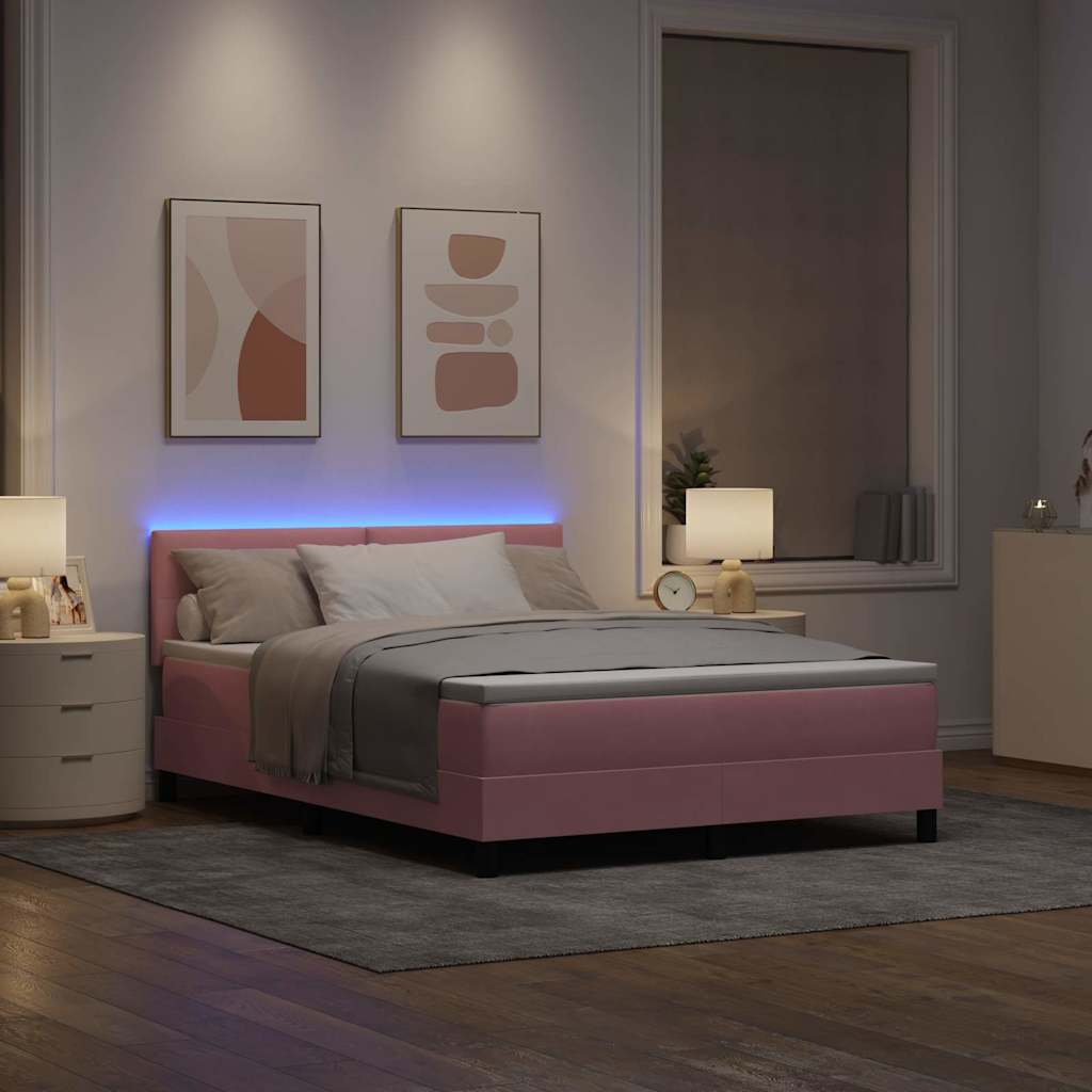 vidaXL Łóżko z sprężyną LED z materacem Różowy 160 x 200 cm Aksamit