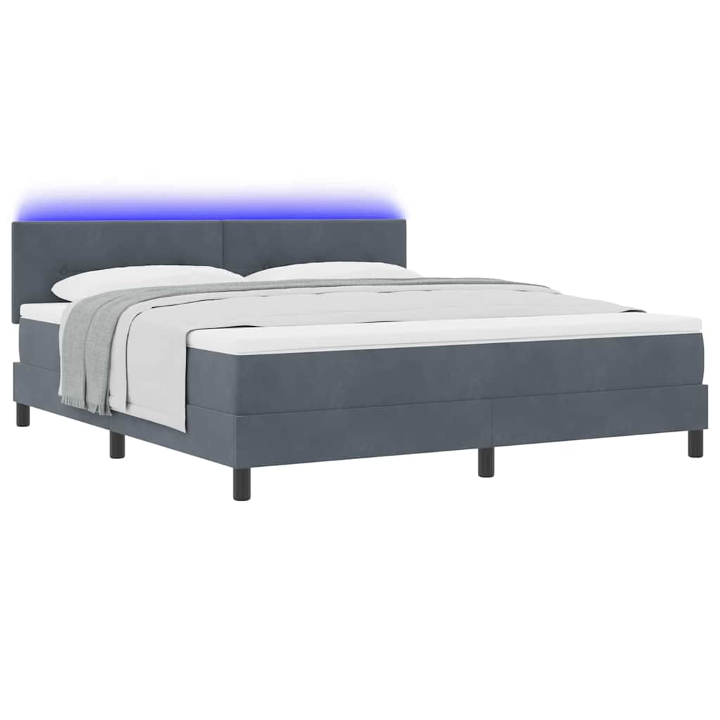 vidaXL Łóżko z sprężyną LED z LED Ciemnoszary 180 x 200 cm Aksamit