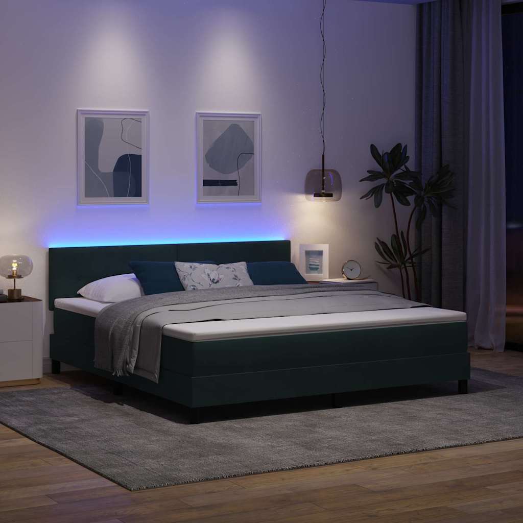 vidaXL Łóżko z sprężyną LED z LED Ciemna zieleń 180 x 200 cm Aksamit