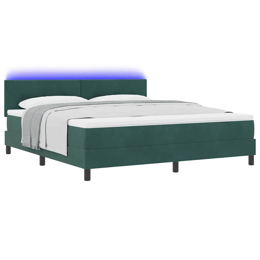 vidaXL Łóżko z sprężyną LED z LED Ciemna zieleń 180 x 200 cm Aksamit