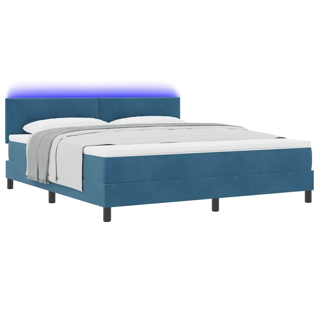 vidaXL Łóżko z sprężyną LED z LED Ciemnoniebieski 180 x 200 cm Aksamit