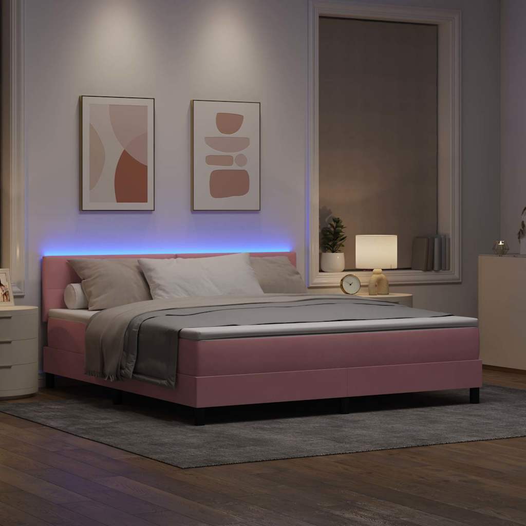 vidaXL Łóżko z sprężyną LED z materacem Różowy 180 x 200 cm Aksamit