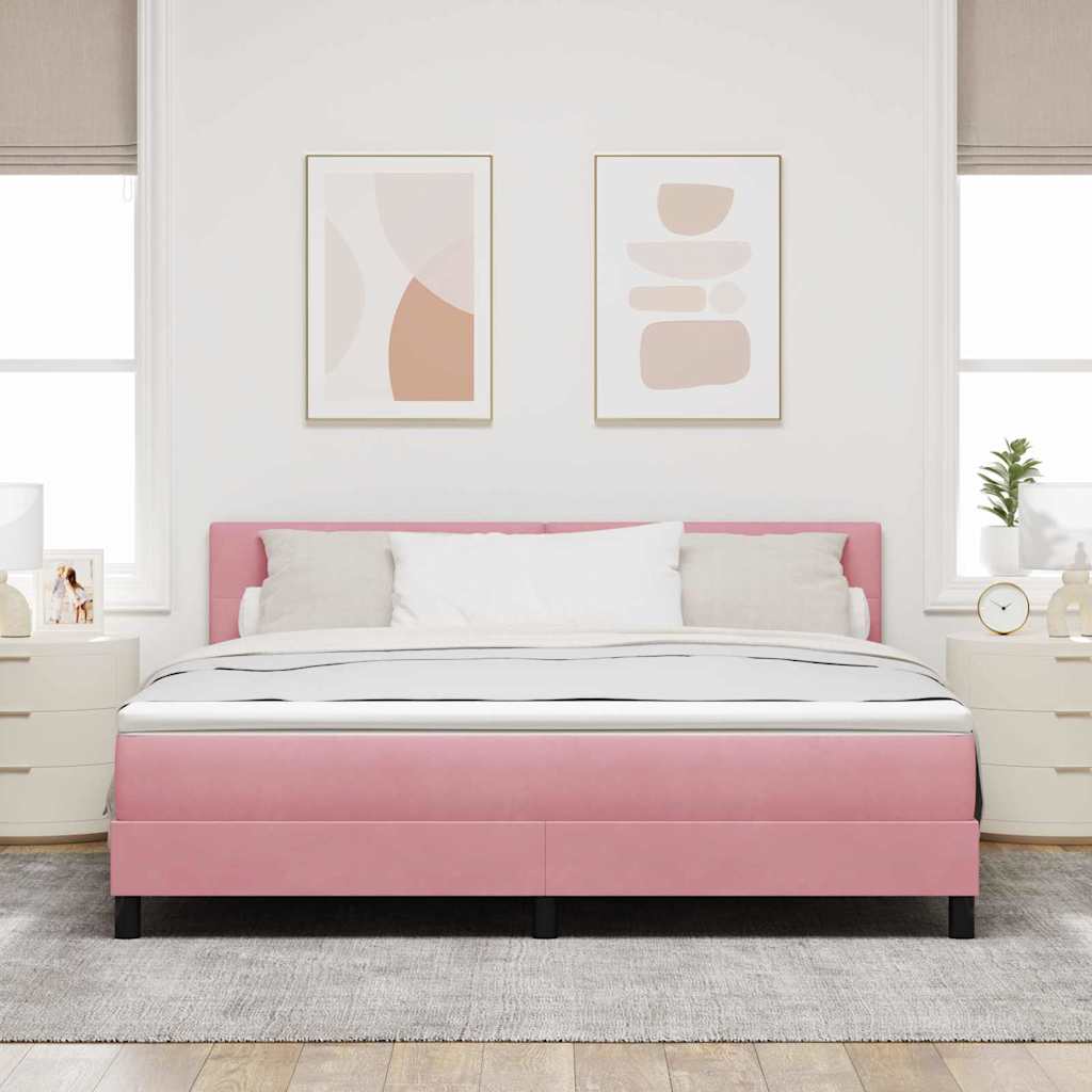 vidaXL Łóżko z sprężyną LED z materacem Różowy 180 x 200 cm Aksamit
