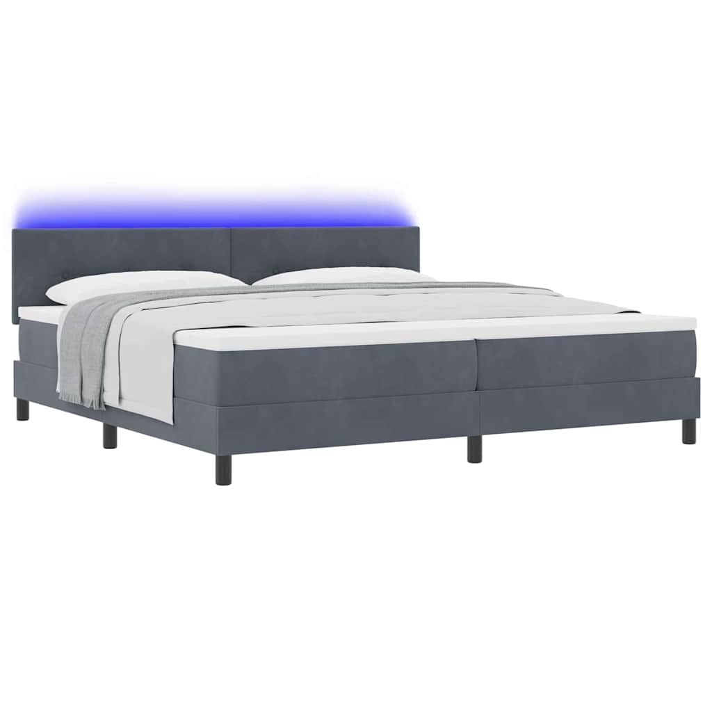 vidaXL Łóżko z sprężyną LED z LED Ciemnoszary 200 x 200 cm Aksamit