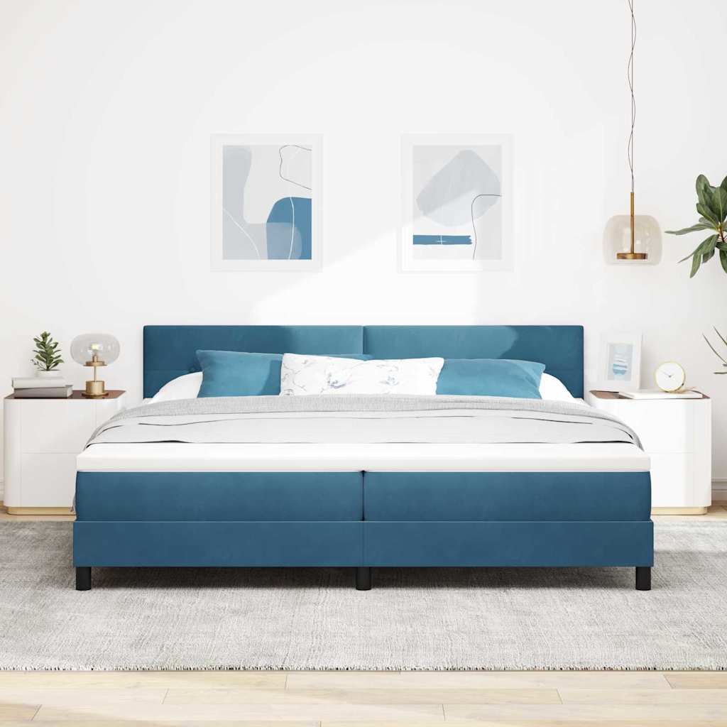 vidaXL Łóżko z sprężyną LED z LED Ciemnoniebieski 200 x 200 cm Aksamit