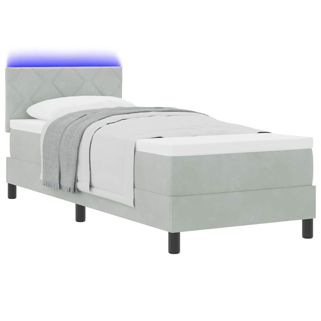 vidaXL Łóżko z sprężyną LED z materacem Jasnoszary 80 x 200 cm Aksamit