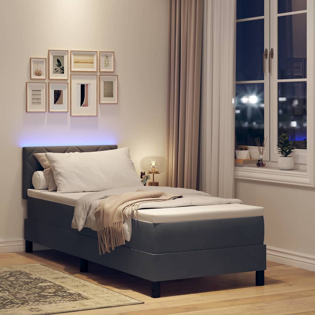 vidaXL Łóżko z sprężyną LED z LED Ciemnoszary 80 x 200 cm Aksamit