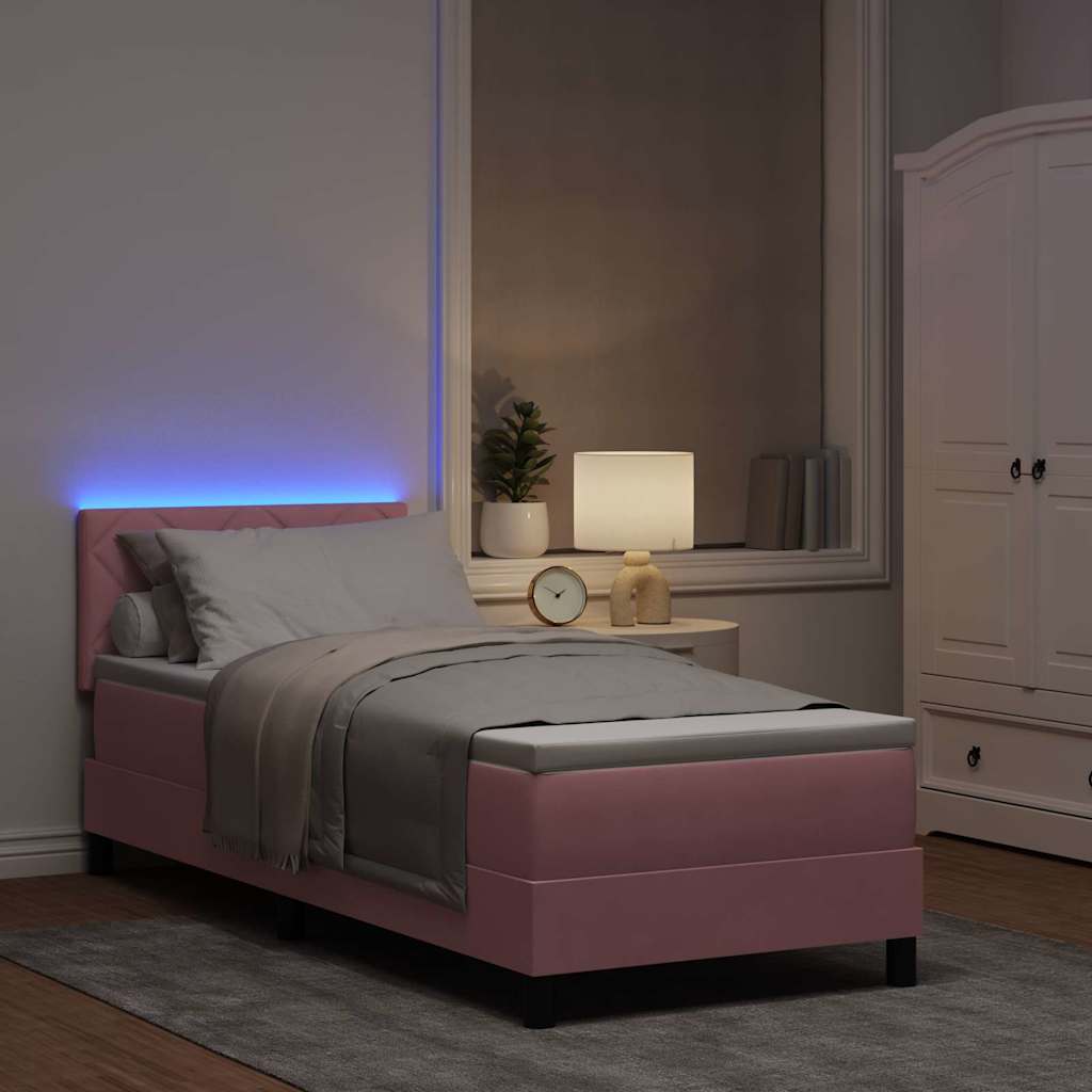 vidaXL Łóżko z sprężyną LED z paskami LED Różowy 80 x 200 cm Aksamit