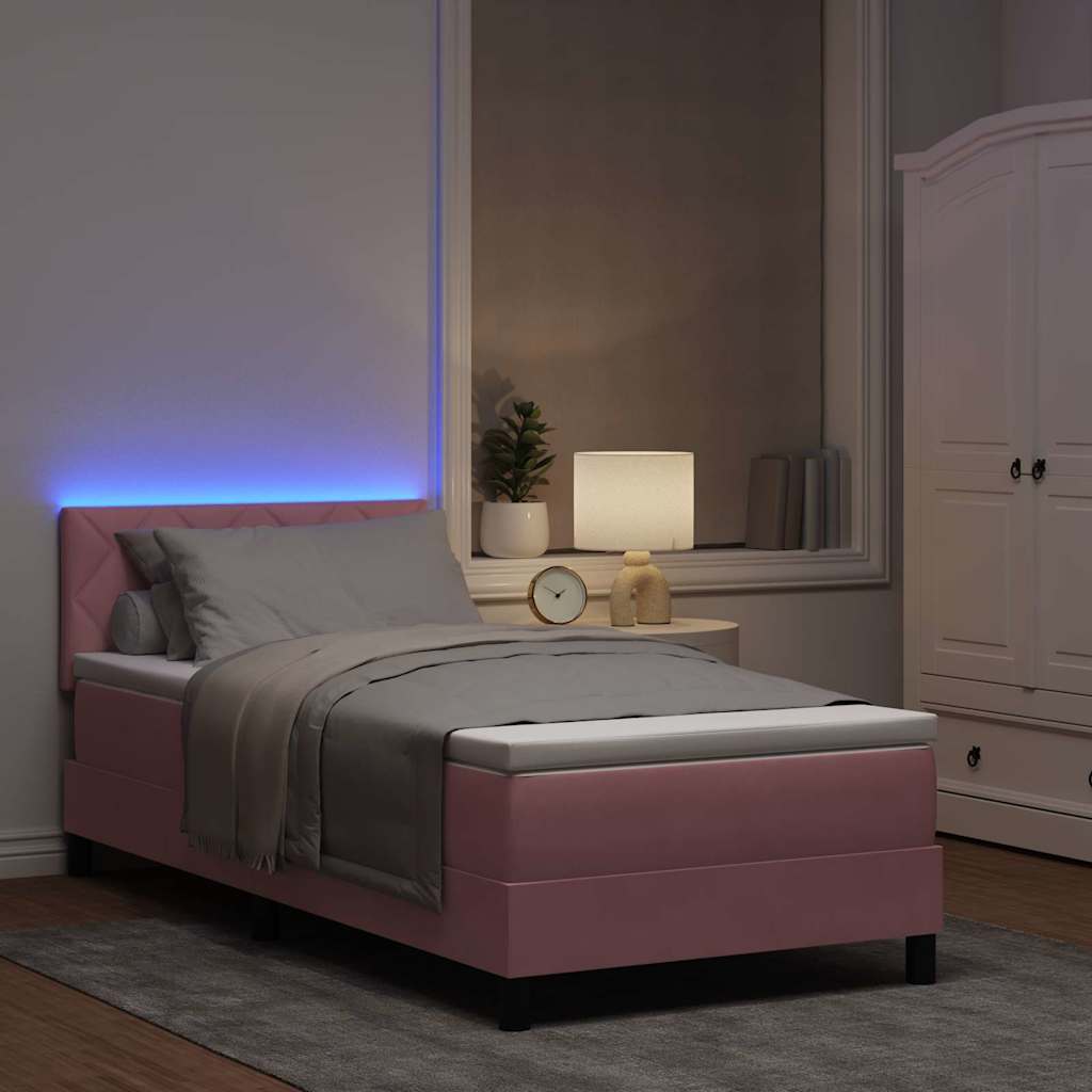 vidaXL Łóżko z sprężyną LED z paskami LED Różowy 90 x 190 cm Aksamit