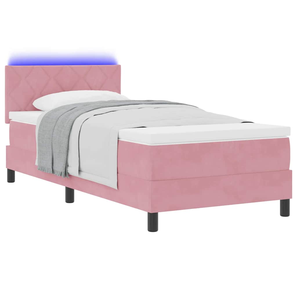 vidaXL Łóżko z sprężyną LED z paskami LED Różowy 90 x 190 cm Aksamit