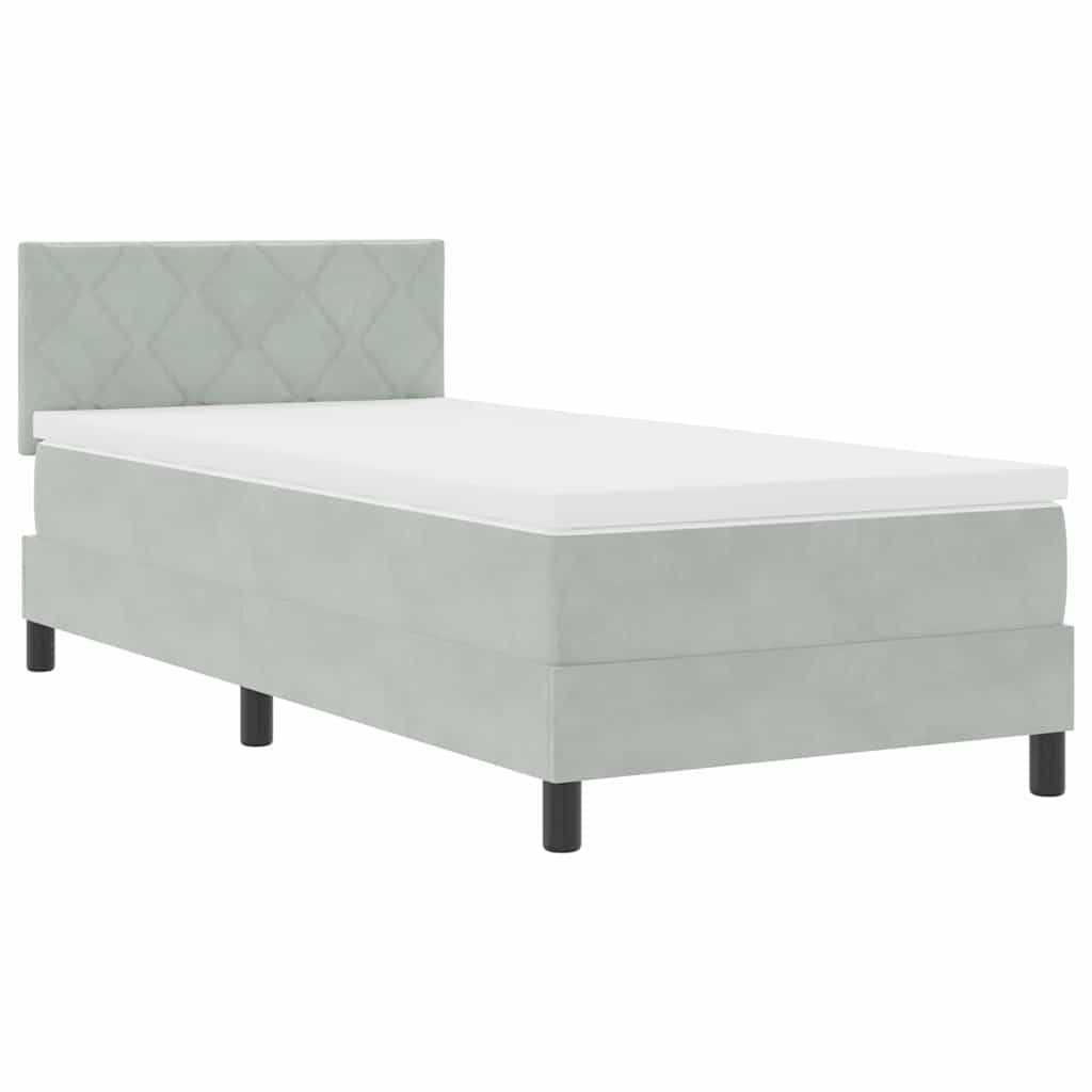 vidaXL Łóżko z sprężyną LED z materacem Jasnoszary 90 x 200 cm Aksamit