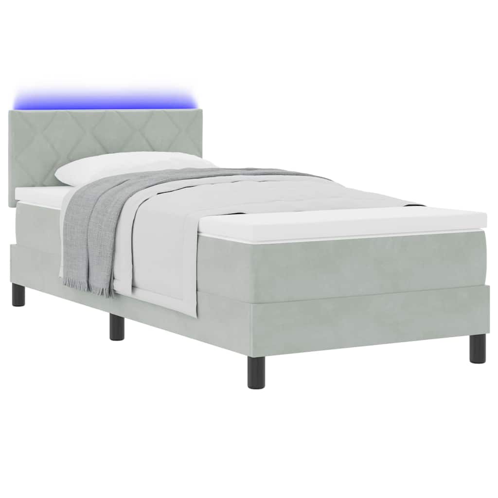 vidaXL Łóżko z sprężyną LED z LED Jasnoszary 100 x 200 cm Aksamit